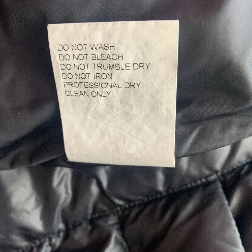 Womens Down Puffer Jacket Size Small Nylon Leather Hooded Black Chic Minimalist